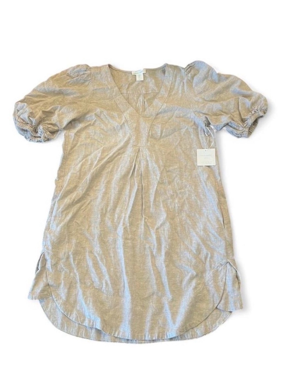 Cynthia Rowley Beige V-Neck Puff Sleeve Tunic